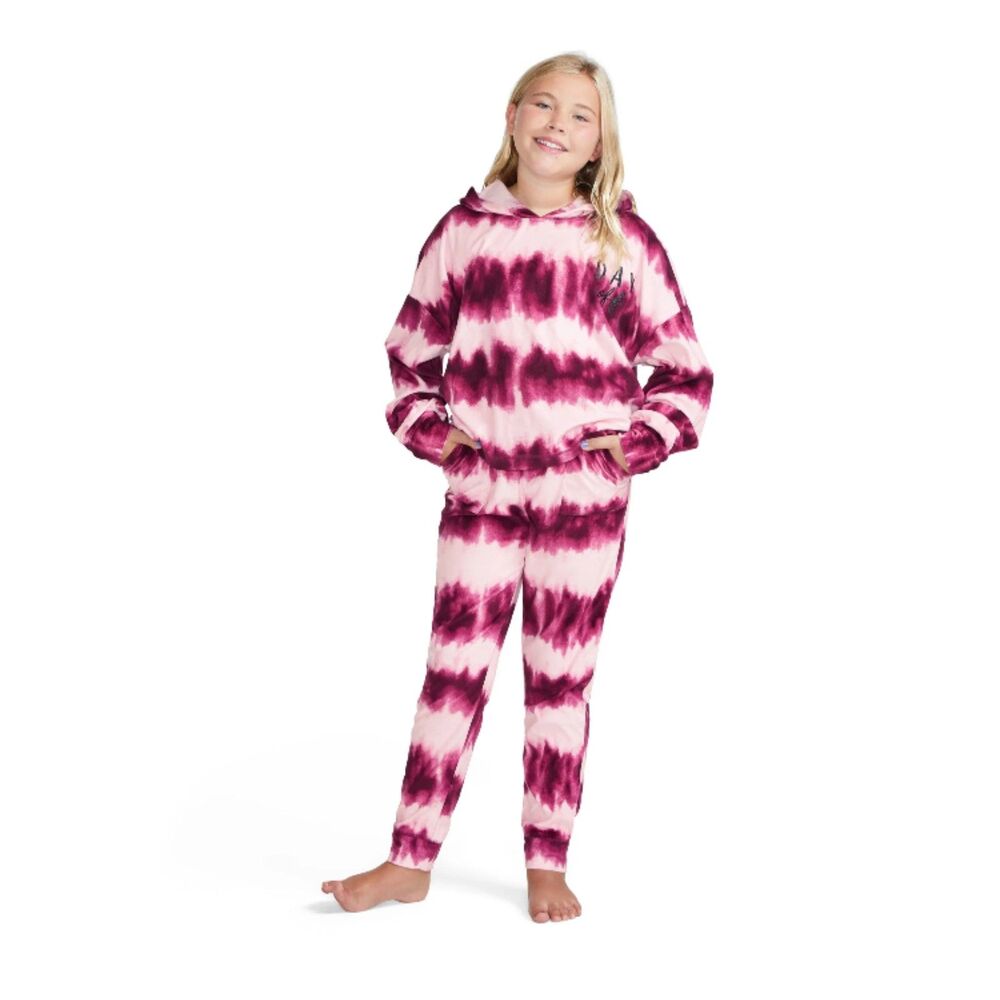 Justice Long Sleeve Hooded Tie Dye Pajama Set jumpsuit pink/burgundy small (7/8)